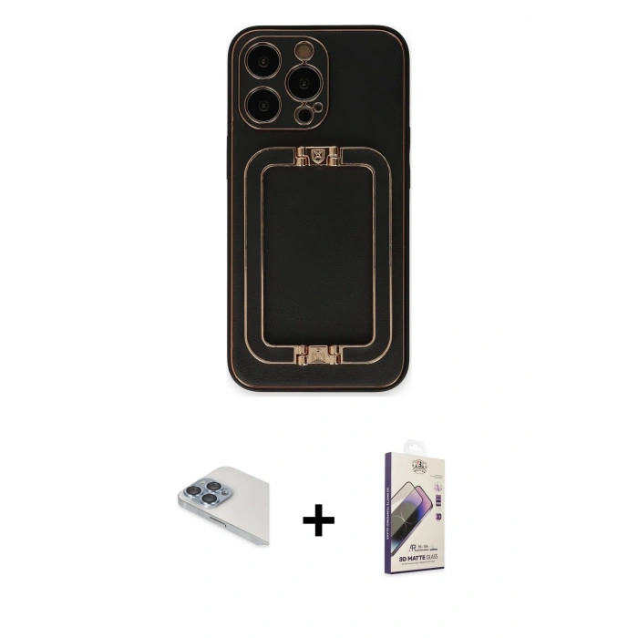 MARSİLYAN™- iPhone 13 Pro Max Kılıf Kozmos Minimal Prime - Siyah Bilvis 3D Mat Cam Ekran Koruyucu + Pers Alüminyum Kamera Lens - SABE