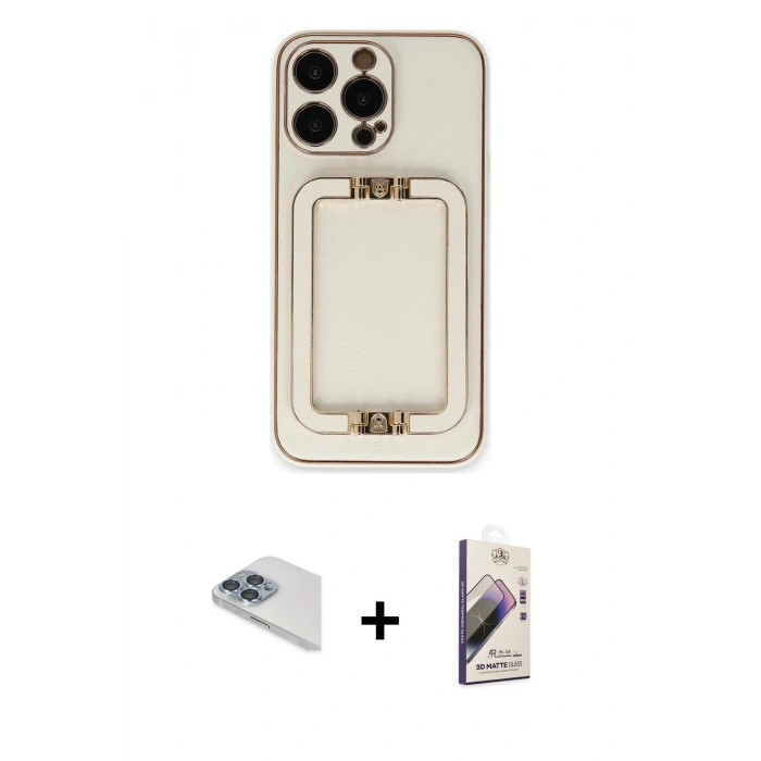 MARSİLYAN™- iPhone 13 Pro Max Kılıf Kozmos Minimal Prime - Siyah Bilvis 3D Mat Cam Ekran Koruyucu + Pers Alüminyum Kamera Lens - SABE