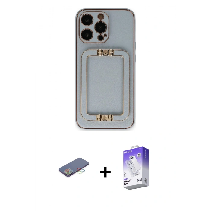 MARSİLYAN™- iPhone 13 Pro Max Kılıf Kozmos Minimal Prime - Siyah Bilvis 5in1 3D Magic Cam Ekran Koruyucu + Renkli Kamera Lens Koruma Cam - MI