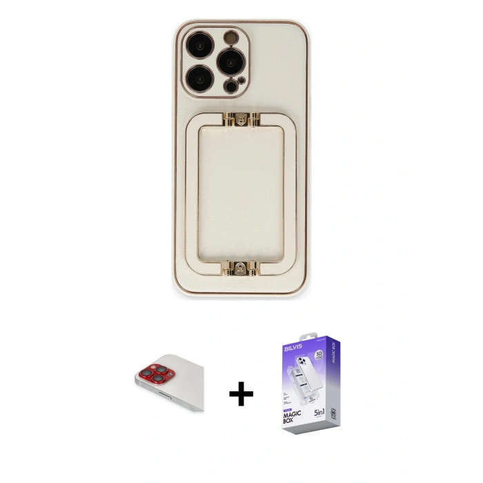 MARSİLYAN™- iPhone 13 Pro Max Kılıf Kozmos Minimal Prime - Siyah Bilvis 5in1 3D Magic Cam Ekran Koruyucu + Pers Alüminyum Kamera Lens - KI