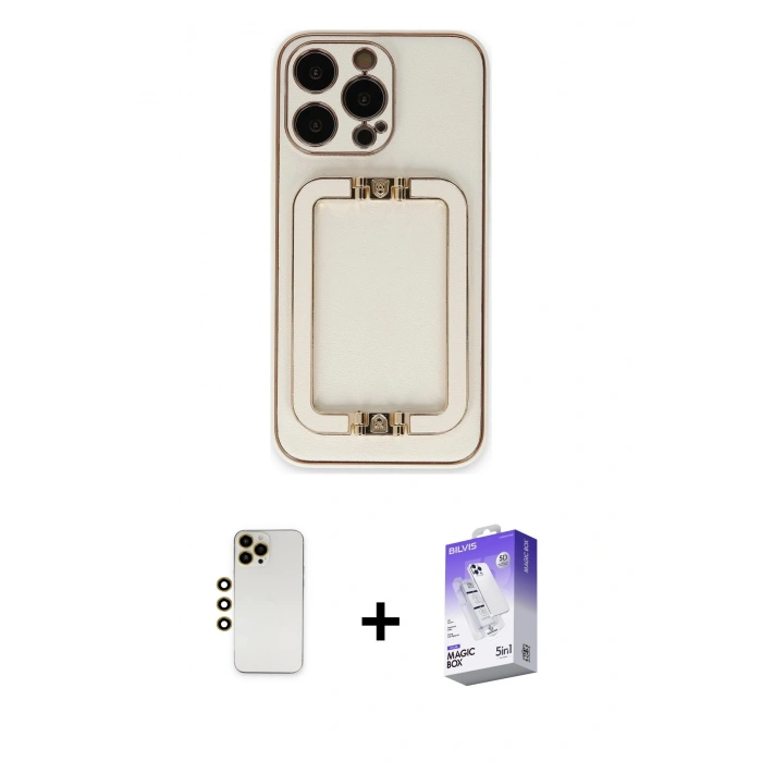 MARSİLYAN™- iPhone 13 Pro Max Kılıf Kozmos Minimal Prime - Siyah Bilvis 5in1 3D Magic Cam Ekran Koruyucu + Shine Kamera Lens - GD