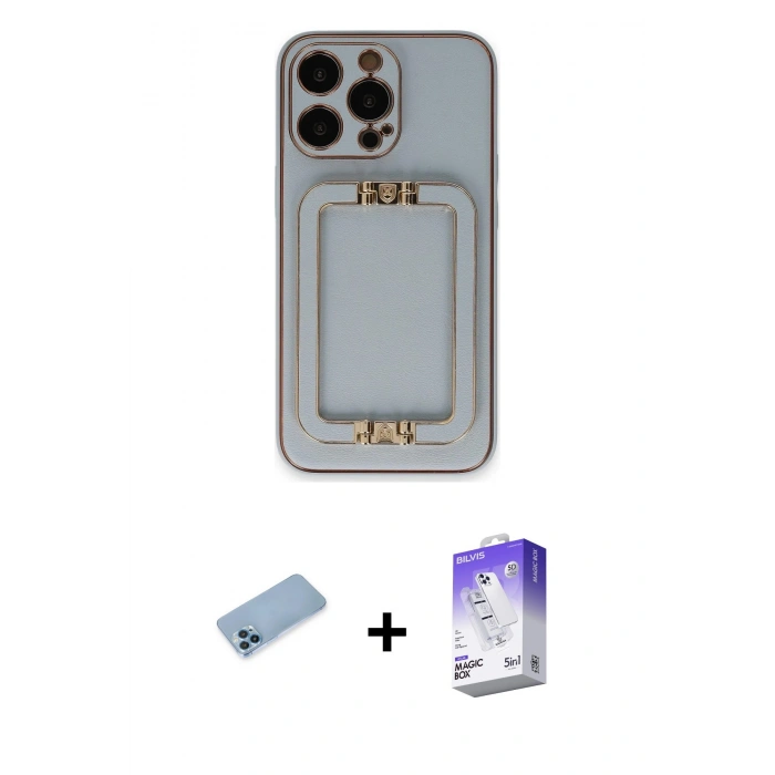 MARSİLYAN™- iPhone 13 Pro Max Kılıf Kozmos Minimal Prime - Siyah Bilvis 5in1 3D Magic Cam Ekran Koruyucu + Shine Kamera Lens Koruma Cam - MI