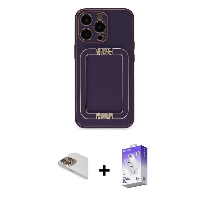 MARSİLYAN™- iPhone 13 Pro Max Kılıf Kozmos Minimal Prime - Siyah Bilvis 5in1 3D Magic Cam Ekran Koruyucu + Pers Alüminyum Kamera Lens - GD