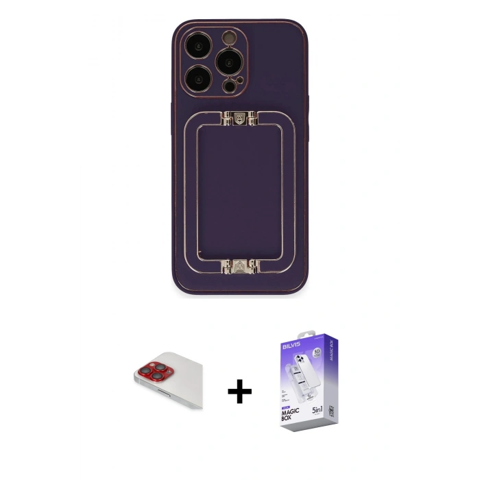 MARSİLYAN™- iPhone 13 Pro Max Kılıf Kozmos Minimal Prime - Siyah Bilvis 5in1 3D Magic Cam Ekran Koruyucu + Pers Alüminyum Kamera Lens - KI