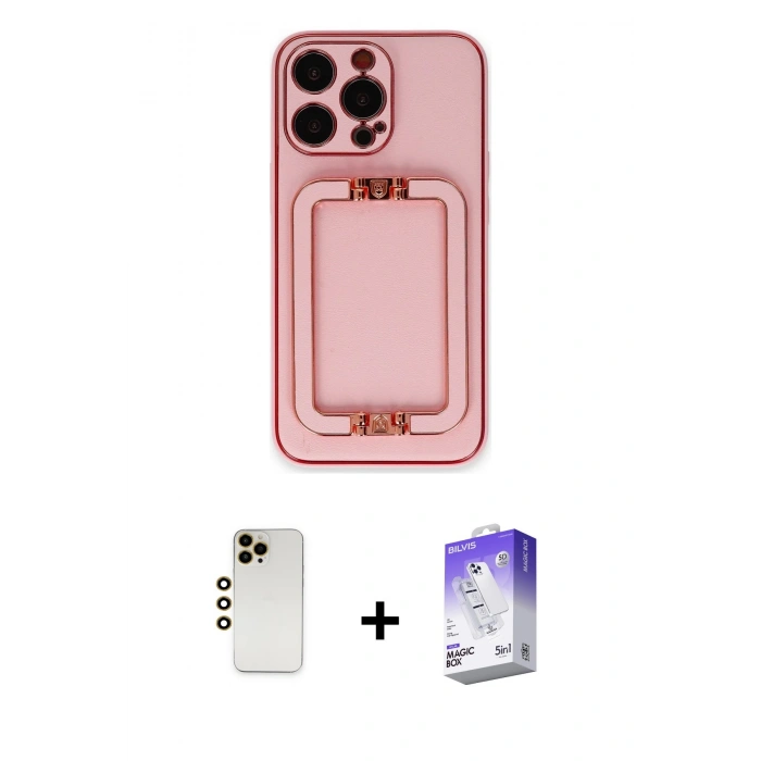 MARSİLYAN™- iPhone 13 Pro Max Kılıf Kozmos Minimal Prime - Siyah Bilvis 5in1 3D Magic Cam Ekran Koruyucu + Shine Kamera Lens - GD