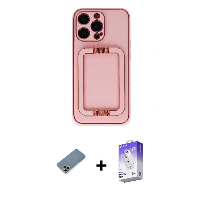 MARSİLYAN™- iPhone 13 Pro Max Kılıf Kozmos Minimal Prime - Siyah Bilvis 5in1 3D Magic Cam Ekran Koruyucu + Metal Kamera Lens Koruma Cam - MR
