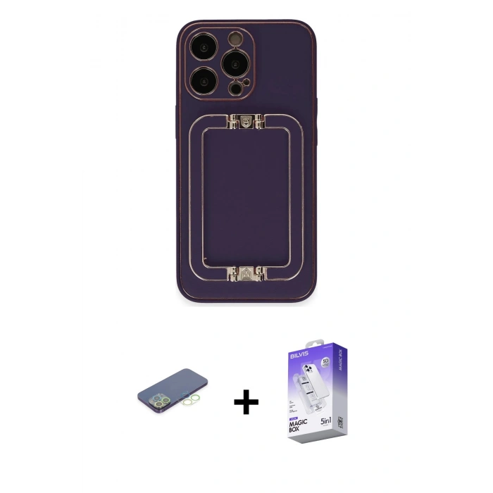 MARSİLYAN™- iPhone 13 Pro Max Kılıf Kozmos Minimal Prime - Siyah Bilvis 5in1 3D Magic Cam Ekran Koruyucu + Renkli Kamera Lens Koruma Cam - YL