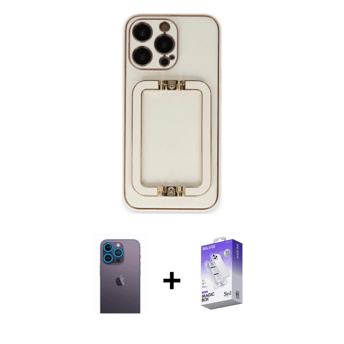 MARSİLYAN™- iPhone 13 Pro Max Kılıf Kozmos Minimal Prime - Siyah Bilvis 5in1 3D Magic Cam Ekran Koruyucu + Neon Fosforlu Kamera Lens - MI