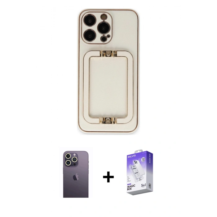 MARSİLYAN™- iPhone 13 Pro Max Kılıf Kozmos Minimal Prime - Siyah Bilvis 5in1 3D Magic Cam Ekran Koruyucu + Neon Fosforlu Kamera Lens - BZ