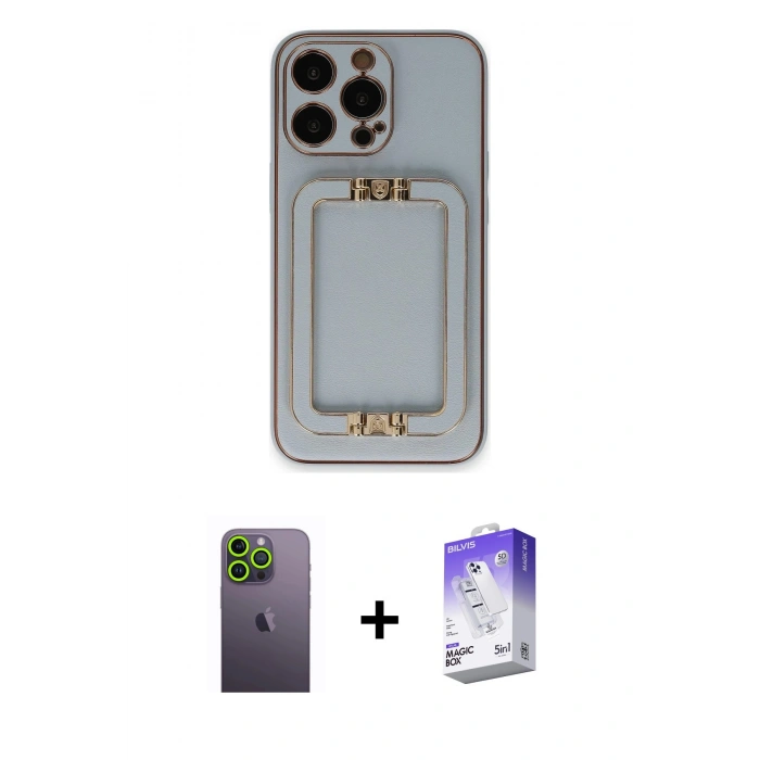 MARSİLYAN™- iPhone 13 Pro Max Kılıf Kozmos Minimal Prime - Siyah Bilvis 5in1 3D Magic Cam Ekran Koruyucu + Neon Fosforlu Kamera Lens - YL