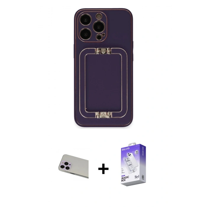 MARSİLYAN™- iPhone 13 Pro Max Kılıf Kozmos Minimal Prime - Siyah Bilvis 5in1 3D Magic Cam Ekran Koruyucu + Rainbow Kamera Lens Koruma Cam - MR