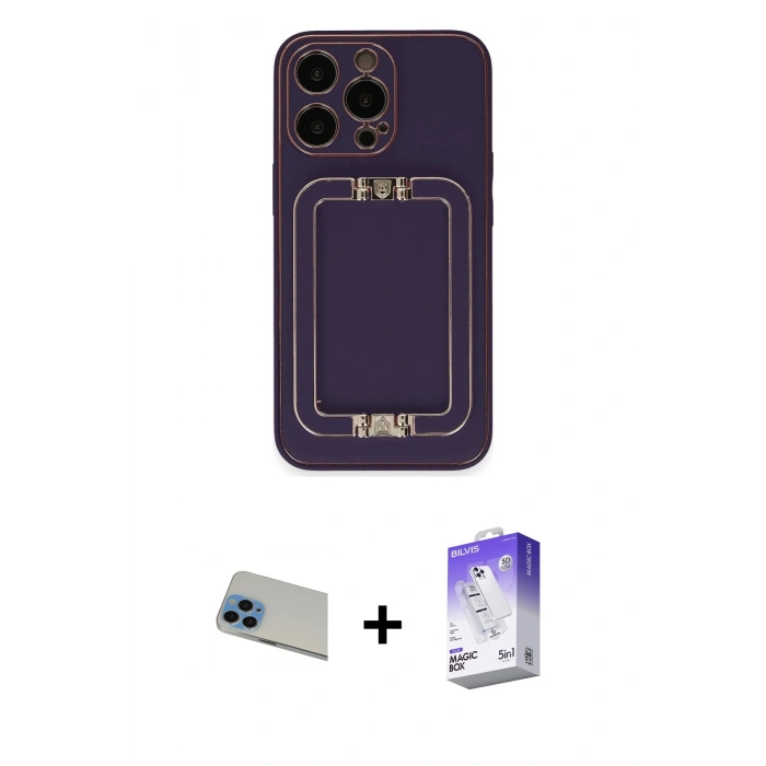 MARSİLYAN™- iPhone 13 Pro Max Kılıf Kozmos Minimal Prime - Siyah Bilvis 5in1 3D Magic Cam Ekran Koruyucu + Rainbow Kamera Lens Koruma Cam - MI