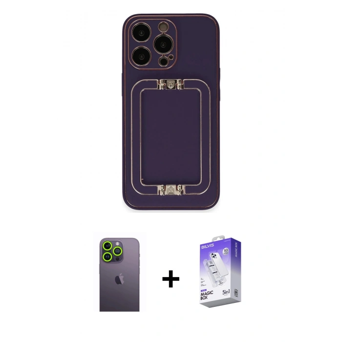 MARSİLYAN™- iPhone 13 Pro Max Kılıf Kozmos Minimal Prime - Siyah Bilvis 5in1 3D Magic Cam Ekran Koruyucu + Neon Fosforlu Kamera Lens - YL