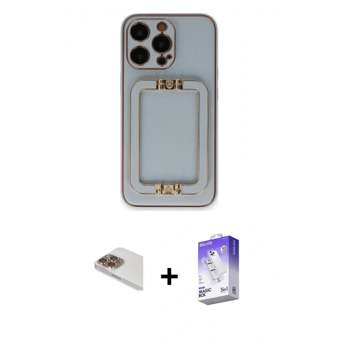 MARSİLYAN™- iPhone 13 Pro Max Kılıf Kozmos Minimal Prime - Siyah Bilvis 5in1 3D Magic Cam Ekran Koruyucu + Pers Alüminyum Kamera Lens - GD