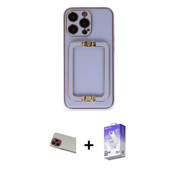 MARSİLYAN™- iPhone 13 Pro Max Kılıf Kozmos Minimal Prime - Siyah Bilvis 5in1 3D Magic Cam Ekran Koruyucu + Rainbow Kamera Lens Koruma Cam - KI