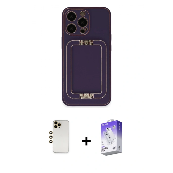 MARSİLYAN™- iPhone 13 Pro Max Kılıf Kozmos Minimal Prime - Siyah Bilvis 5in1 3D Magic Cam Ekran Koruyucu + Shine Kamera Lens - GD