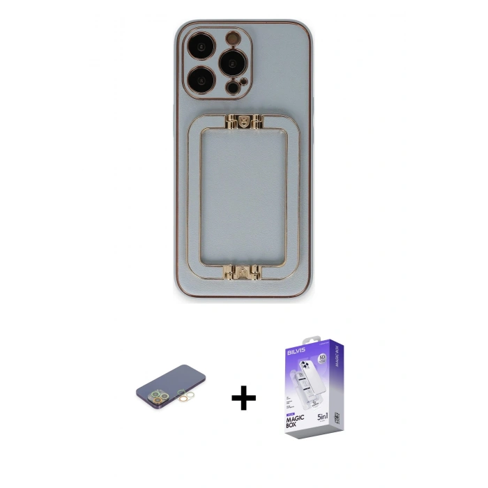 MARSİLYAN™- iPhone 13 Pro Max Kılıf Kozmos Minimal Prime - Siyah Bilvis 5in1 3D Magic Cam Ekran Koruyucu + Renkli Kamera Lens Koruma Cam - SI
