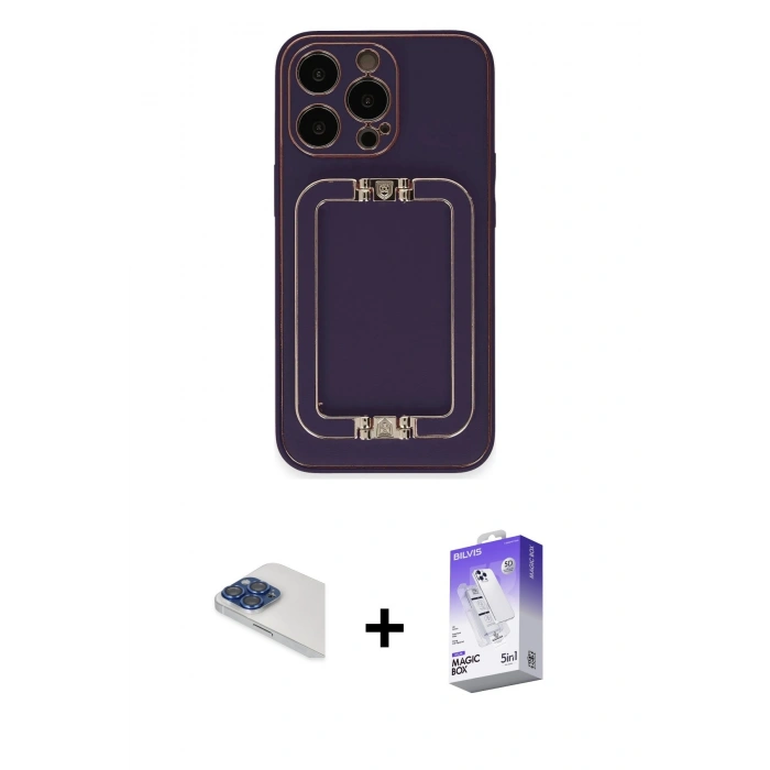 MARSİLYAN™- iPhone 13 Pro Max Kılıf Kozmos Minimal Prime - Siyah Bilvis 5in1 3D Magic Cam Ekran Koruyucu + Pers Alüminyum Kamera Lens - LT