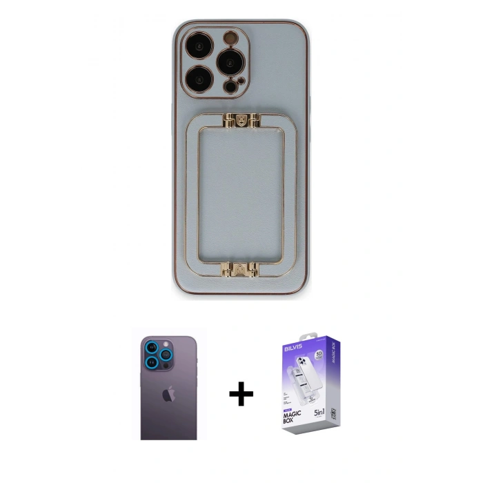 MARSİLYAN™- iPhone 13 Pro Max Kılıf Kozmos Minimal Prime - Siyah Bilvis 5in1 3D Magic Cam Ekran Koruyucu + Neon Fosforlu Kamera Lens - MI