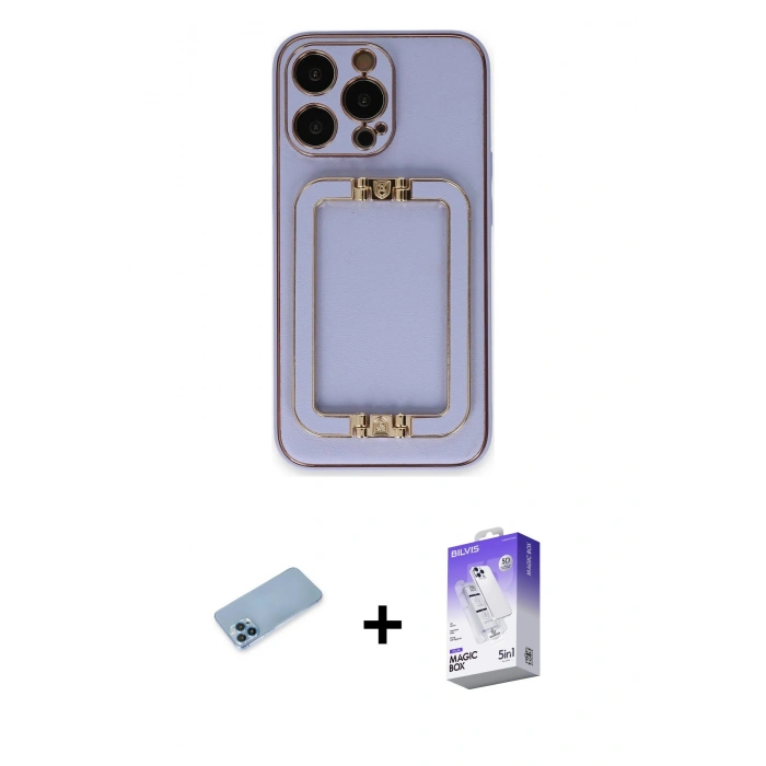 MARSİLYAN™- iPhone 13 Pro Max Kılıf Kozmos Minimal Prime - Siyah Bilvis 5in1 3D Magic Cam Ekran Koruyucu + Shine Kamera Lens Koruma Cam - MI