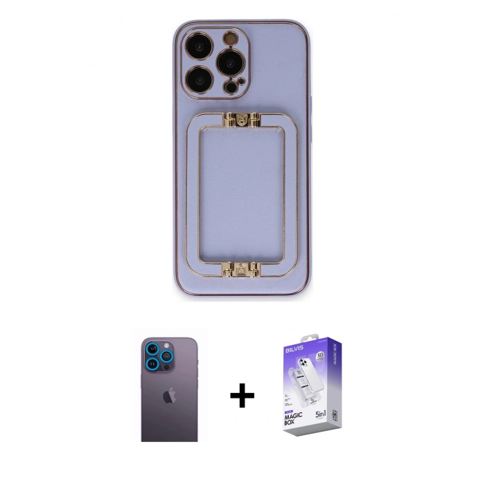 MARSİLYAN™- iPhone 13 Pro Max Kılıf Kozmos Minimal Prime - Siyah Bilvis 5in1 3D Magic Cam Ekran Koruyucu + Neon Fosforlu Kamera Lens - MI