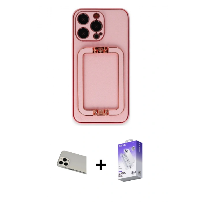 MARSİLYAN™- iPhone 13 Pro Max Kılıf Kozmos Minimal Prime - Siyah Bilvis 5in1 3D Magic Cam Ekran Koruyucu + Rainbow Kamera Lens Koruma Cam - BZ