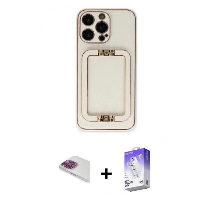 MARSİLYAN™- iPhone 13 Pro Max Kılıf Kozmos Minimal Prime - Siyah Bilvis 5in1 3D Magic Cam Ekran Koruyucu + Pers Alüminyum Kamera Lens - GI
