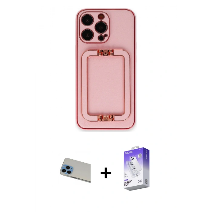 MARSİLYAN™- iPhone 13 Pro Max Kılıf Kozmos Minimal Prime - Siyah Bilvis 5in1 3D Magic Cam Ekran Koruyucu + Rainbow Kamera Lens Koruma Cam - MI