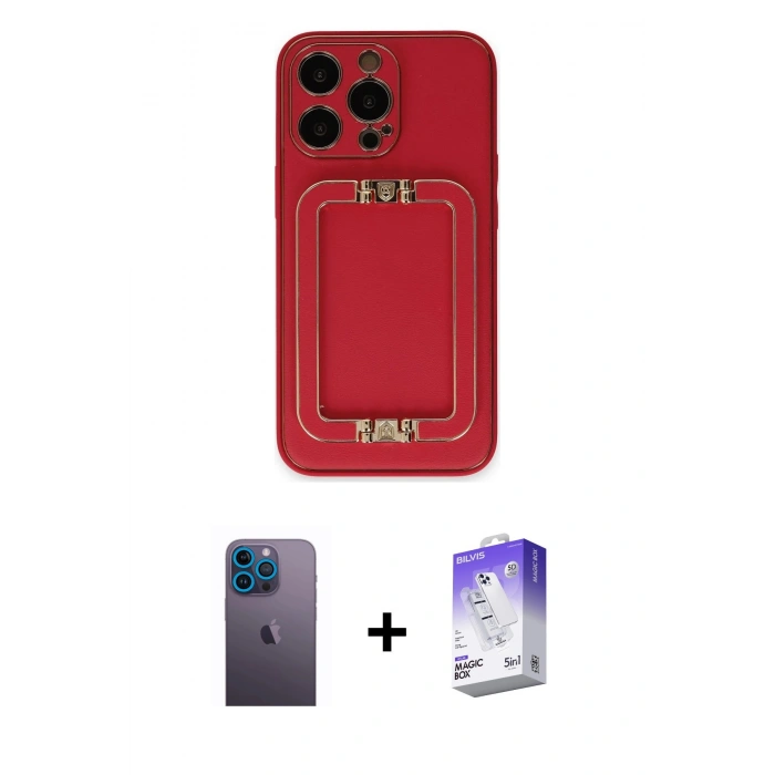 MARSİLYAN™- iPhone 13 Pro Max Kılıf Kozmos Minimal Prime - Siyah Bilvis 5in1 3D Magic Cam Ekran Koruyucu + Neon Fosforlu Kamera Lens - MI