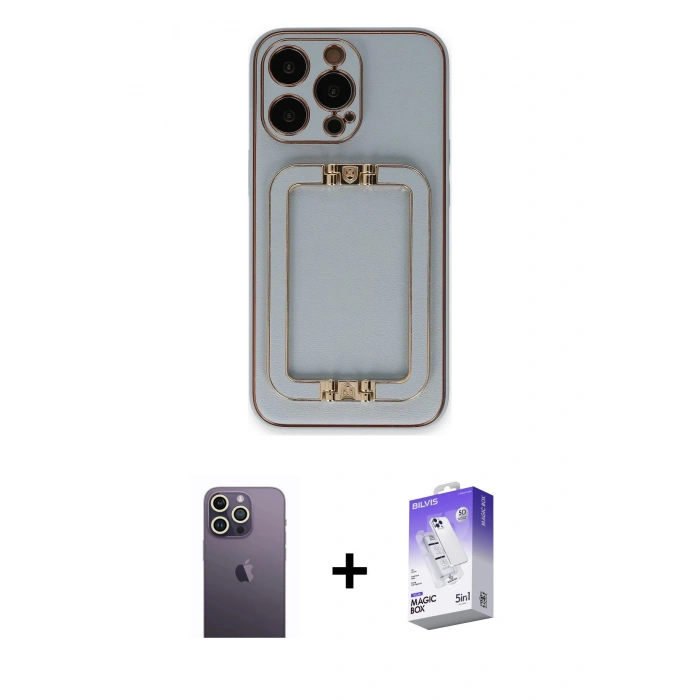 MARSİLYAN™- iPhone 13 Pro Max Kılıf Kozmos Minimal Prime - Siyah Bilvis 5in1 3D Magic Cam Ekran Koruyucu + Neon Fosforlu Kamera Lens - BZ