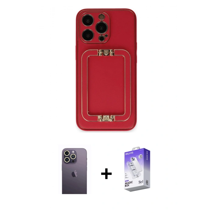 MARSİLYAN™- iPhone 13 Pro Max Kılıf Kozmos Minimal Prime - Siyah Bilvis 5in1 3D Magic Cam Ekran Koruyucu + Neon Fosforlu Kamera Lens - BZ