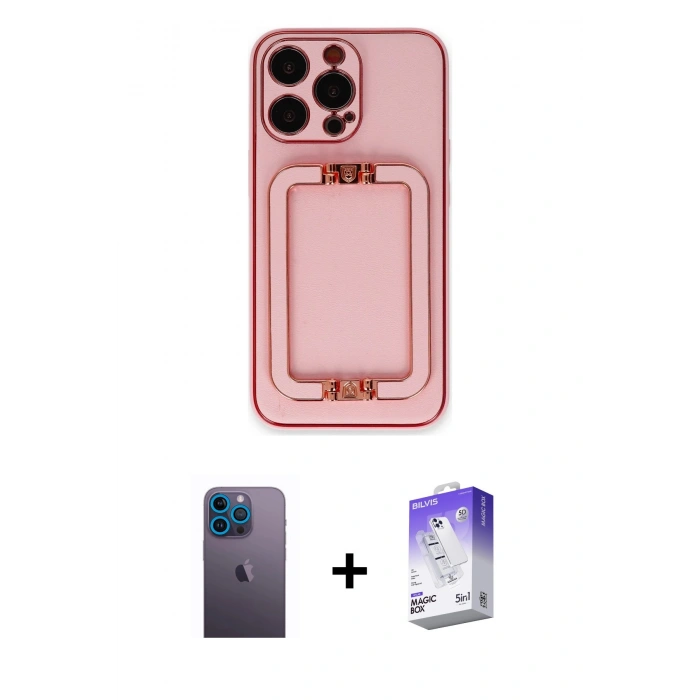 MARSİLYAN™- iPhone 13 Pro Max Kılıf Kozmos Minimal Prime - Siyah Bilvis 5in1 3D Magic Cam Ekran Koruyucu + Neon Fosforlu Kamera Lens - MI