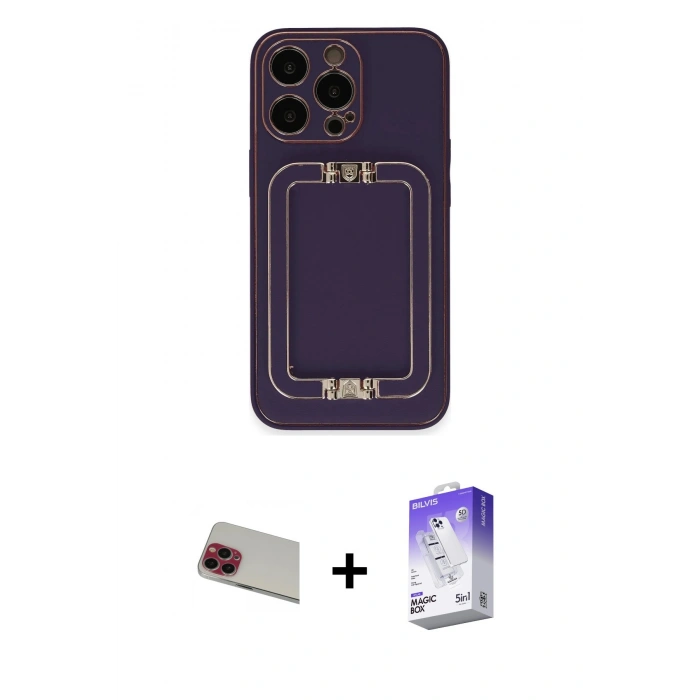 MARSİLYAN™- iPhone 13 Pro Max Kılıf Kozmos Minimal Prime - Siyah Bilvis 5in1 3D Magic Cam Ekran Koruyucu + Rainbow Kamera Lens Koruma Cam - KI