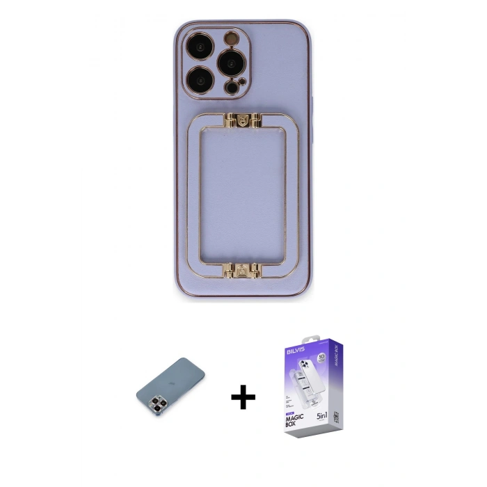 MARSİLYAN™- iPhone 13 Pro Max Kılıf Kozmos Minimal Prime - Siyah Bilvis 5in1 3D Magic Cam Ekran Koruyucu + Metal Kamera Lens Koruma Cam - MR
