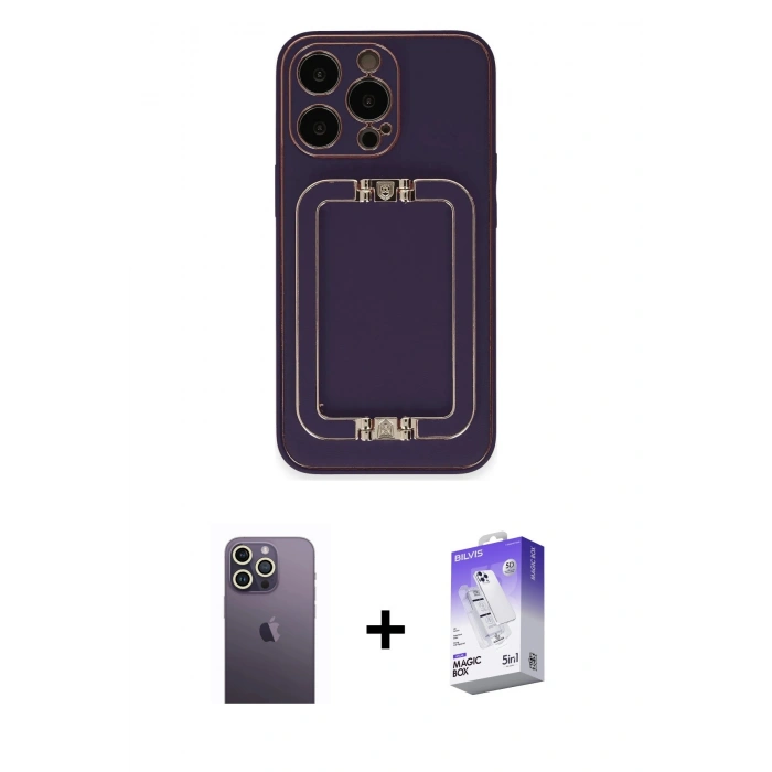 MARSİLYAN™- iPhone 13 Pro Max Kılıf Kozmos Minimal Prime - Siyah Bilvis 5in1 3D Magic Cam Ekran Koruyucu + Neon Fosforlu Kamera Lens - BZ