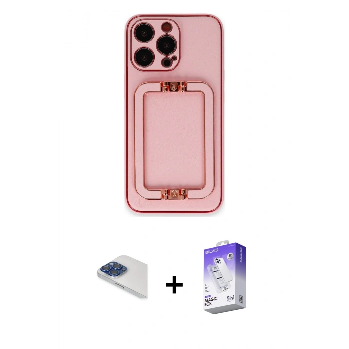 MARSİLYAN™- iPhone 13 Pro Max Kılıf Kozmos Minimal Prime - Siyah Bilvis 5in1 3D Magic Cam Ekran Koruyucu + Pers Alüminyum Kamera Lens - LT