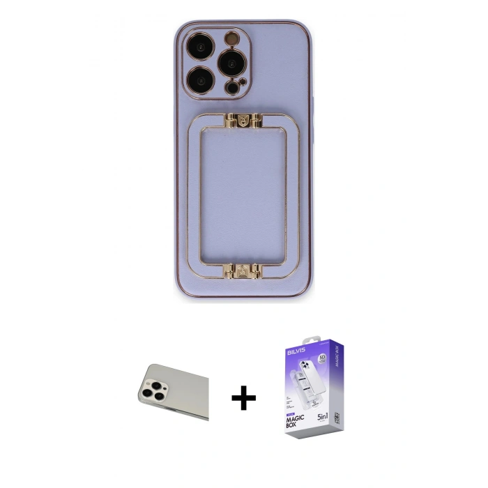 MARSİLYAN™- iPhone 13 Pro Max Kılıf Kozmos Minimal Prime - Siyah Bilvis 5in1 3D Magic Cam Ekran Koruyucu + Rainbow Kamera Lens Koruma Cam - BZ