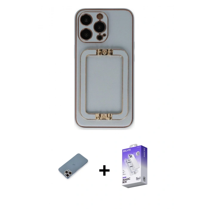 MARSİLYAN™- iPhone 13 Pro Max Kılıf Kozmos Minimal Prime - Siyah Bilvis 5in1 3D Magic Cam Ekran Koruyucu + Metal Kamera Lens Koruma Cam - MR