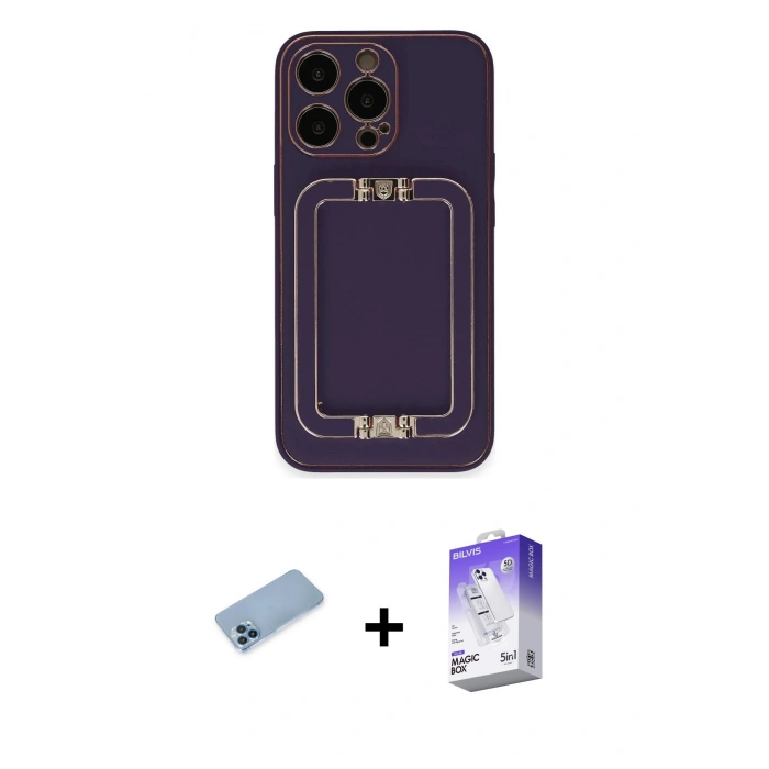 MARSİLYAN™- iPhone 13 Pro Max Kılıf Kozmos Minimal Prime - Siyah Bilvis 5in1 3D Magic Cam Ekran Koruyucu + Shine Kamera Lens Koruma Cam - MI
