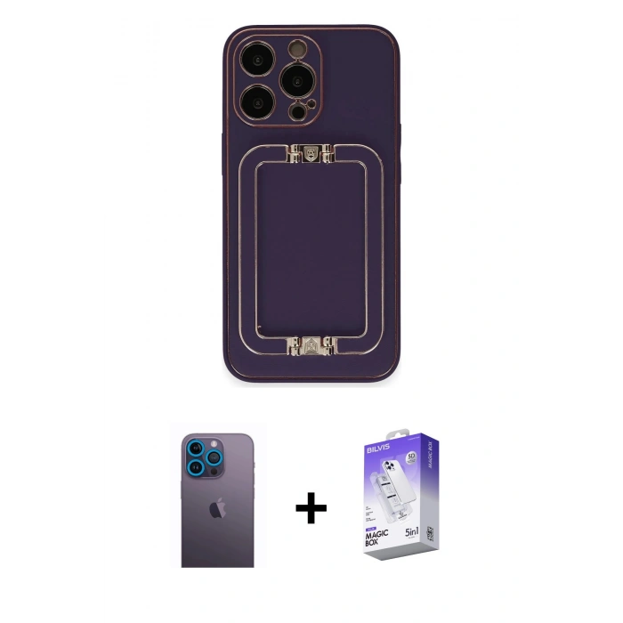 MARSİLYAN™- iPhone 13 Pro Max Kılıf Kozmos Minimal Prime - Siyah Bilvis 5in1 3D Magic Cam Ekran Koruyucu + Neon Fosforlu Kamera Lens - MI