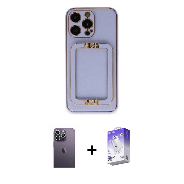 MARSİLYAN™- iPhone 13 Pro Max Kılıf Kozmos Minimal Prime - Siyah Bilvis 5in1 3D Magic Cam Ekran Koruyucu + Neon Fosforlu Kamera Lens - BZ