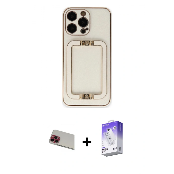 MARSİLYAN™- iPhone 13 Pro Max Kılıf Kozmos Minimal Prime - Siyah Bilvis 5in1 3D Magic Cam Ekran Koruyucu + Rainbow Kamera Lens Koruma Cam - KI