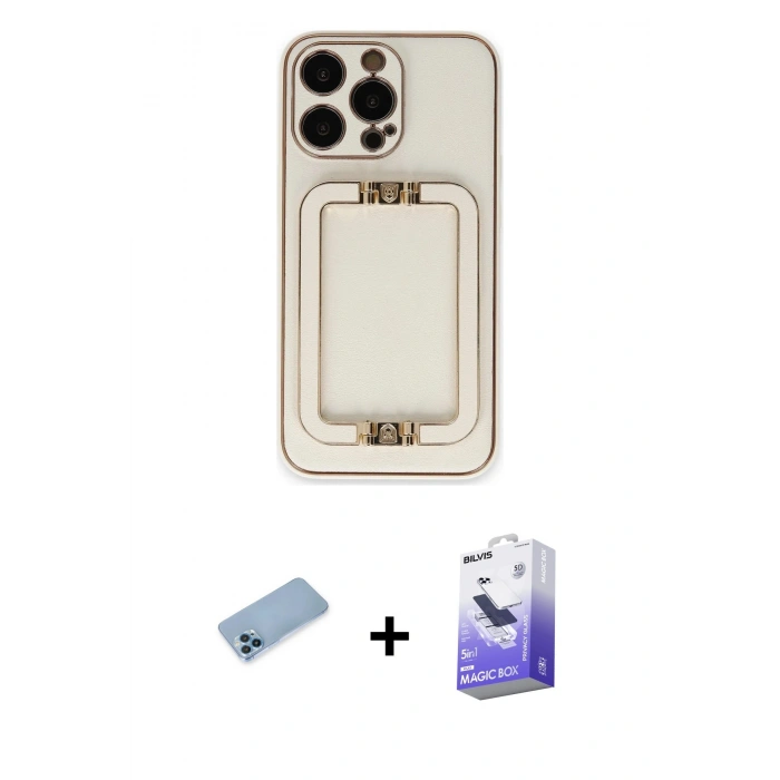 MARSİLYAN™- iPhone 13 Pro Max Kılıf Kozmos Minimal Prime - Siyah Bilvis 5in1 5D Magic Hayalet Cam Ekran Koruyucu + Shine Kamera Lens Koruma Cam - MI