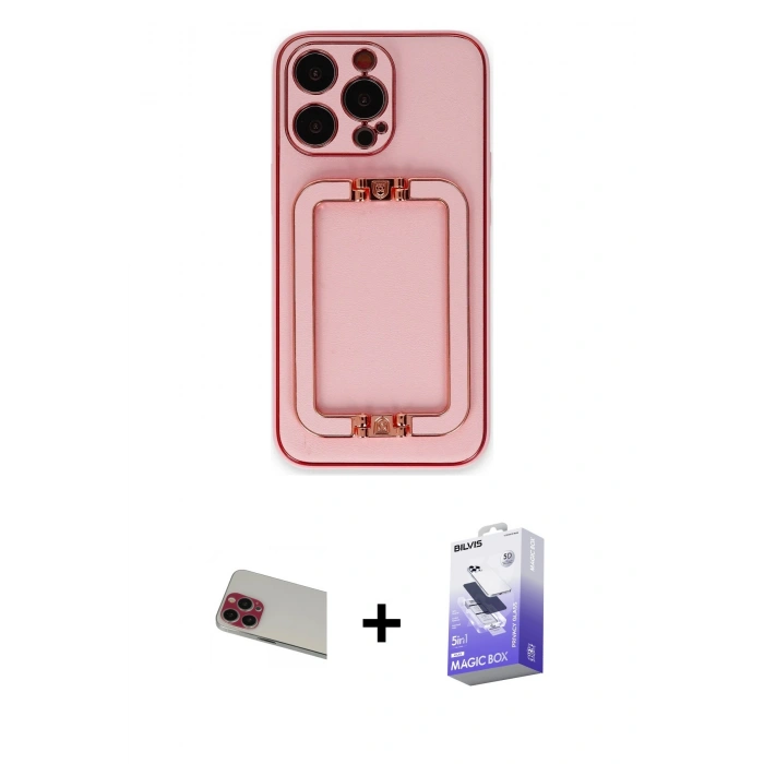 MARSİLYAN™- iPhone 13 Pro Max Kılıf Kozmos Minimal Prime - Siyah Bilvis 5in1 5D Magic Hayalet Cam Ekran Koruyucu + Rainbow Kamera Lens Koruma Cam - KI