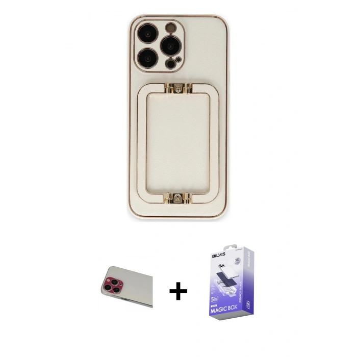 MARSİLYAN™- iPhone 13 Pro Max Kılıf Kozmos Minimal Prime - Siyah Bilvis 5in1 5D Magic Hayalet Cam Ekran Koruyucu + Rainbow Kamera Lens Koruma Cam - KI
