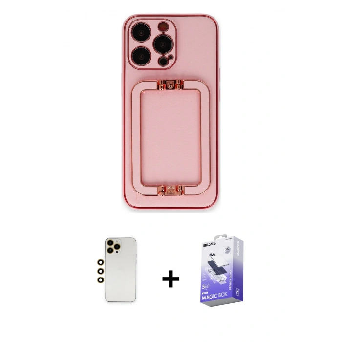 MARSİLYAN™- iPhone 13 Pro Max Kılıf Kozmos Minimal Prime - Siyah Bilvis 5in1 5D Magic Hayalet Cam Ekran Koruyucu + Shine Kamera Lens - GD