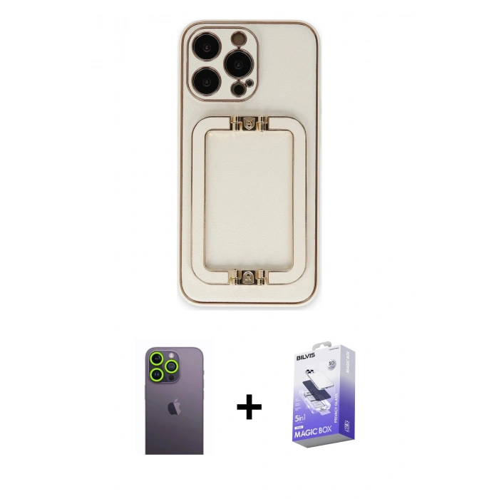 MARSİLYAN™- iPhone 13 Pro Max Kılıf Kozmos Minimal Prime - Siyah Bilvis 5in1 5D Magic Hayalet Cam Ekran Koruyucu + Yeşil Neon Fosforlu Kamera Lens