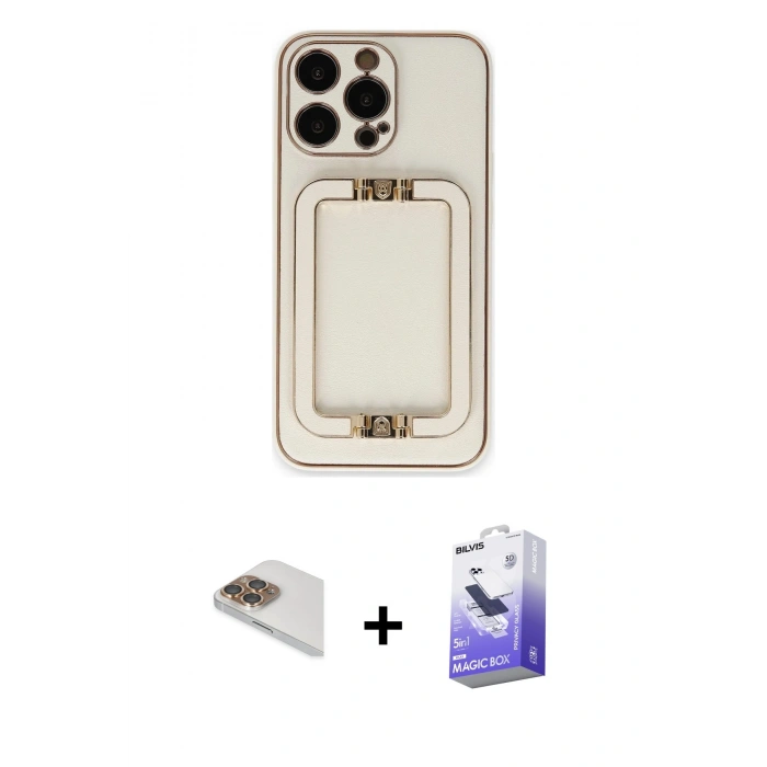 MARSİLYAN™- iPhone 13 Pro Max Kılıf Kozmos Minimal Prime - Siyah Bilvis 5in1 5D Magic Hayalet Cam Ekran Koruyucu + Pers Alüminyum Kamera Lens - GD