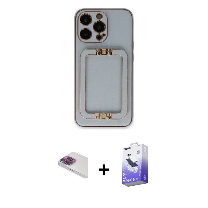 MARSİLYAN™- iPhone 13 Pro Max Kılıf Kozmos Minimal Prime - Siyah Bilvis 5in1 5D Magic Hayalet Cam Ekran Koruyucu + Pers Alüminyum Kamera Lens - GI
