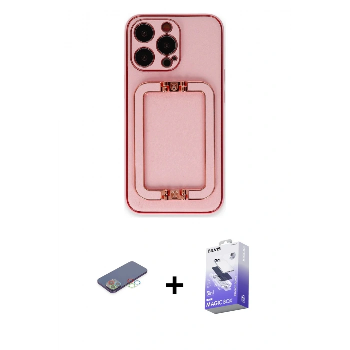 MARSİLYAN™- iPhone 13 Pro Max Kılıf Kozmos Minimal Prime - Siyah Bilvis 5in1 5D Magic Hayalet Cam Ekran Koruyucu + Renkli Kamera Lens Koruma Cam - MI
